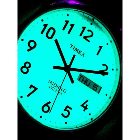 Timex Men's Watch T20041 Quartz Indiglo Silver Dial Day Date Leather Band 35mm - Picture 7 of 14